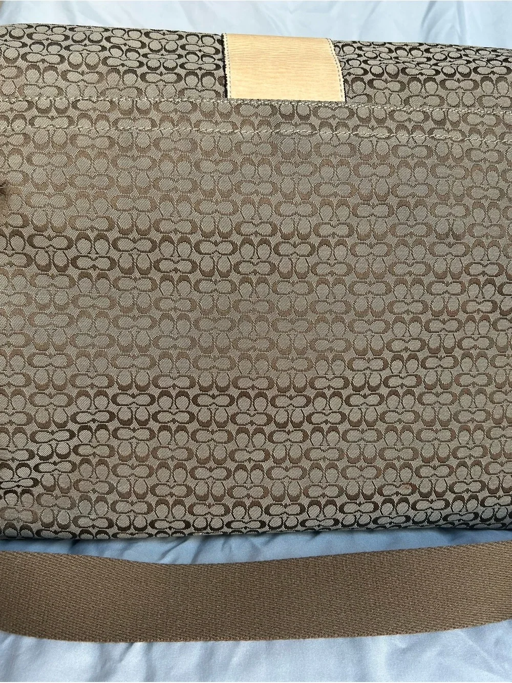 Coach Signature Canvas Laptop Messenger in Brown with Tan Trim